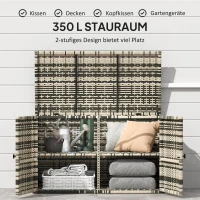 Outsunny Rattan Opbergbox 350L – Weerbestendige Kussenbox met Deksel, Gasveren en Handgrepen, UV-bestendig – Tuinbox voor Tuin, Terras of Balkon, 118x57x69 cm, Gemêleerd Grijs(m-4)