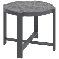 Outsunny Beistelltisch Gartentisch Rund wetterfest Aluminium Balkontisch mit Marmoroptik Grau