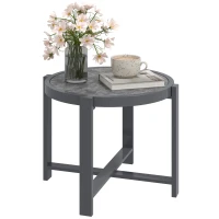 Outsunny Beistelltisch Gartentisch Rund wetterfest Aluminium Balkontisch mit Marmoroptik Grau(m-10)