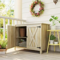 Outsunny Armoire de jardin en bois, placard de jardin en bois avec étagères et double portes, 110 x 60 x 88,5 cm, bois naturel(m-2)