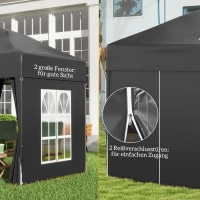 Outsunny Buitenzonnig paviljoen 2x2m vouwpaviljoen 4 zijwanden met raam draagtas staal(m-7)