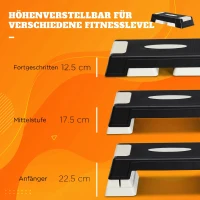 HOMCOM Stepboard stepper aerobics fitness hometrainer drievoudig in hoogte verstelbaar zwart(m-5)