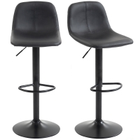 HOMCOM Lot de 2 tabourets de bar, chaises de bar hauteur réglable, dossier et repose-pieds, pivotant 360°, pieds en acier, noir