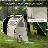 Outsunny Campingzelt für 4-5 Pers., abdunkelbare Fenster, wasserdicht, 180H x 460L x 230B cm, Khaki/Orange(m-4)