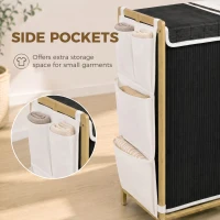 HOMCOM Coș de Rufe 2 Compartimente 120L cu Capace, Buzunare Laterale, Saci Detașabili pentru Dormitor(m-6)