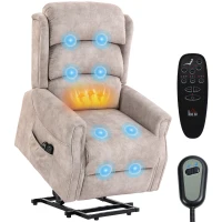 HOMCOM Fauteuil releveur électrique massage par vibrations et chaleur, fauteuil relax électrique en velours, 80x160x82cm, beige(m-10)