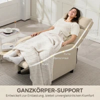 HOMCOM Relaxfauteuil met ligfunctie, uitklapbaar voetgedeelte, pocketvering, tot 150 kg, beige(m-6)