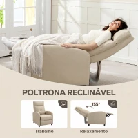 HOMCOM Poltrona Relax Reclinável até 155° Poltrona Reclinável Manual para Pessoas com Altura Inferior 195 cm 67x87x98 cm Bege(m-4)