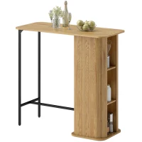 HOMCOM Table Haute Mange Debout, Table de Bar avec 3 Étagères de Rangement et Pieds en Métal, 112x50x106cm, Bois Naturel(m-11)