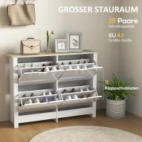 HOMCOM Smalle Schoenenkast met 4 Klapvakken voor 8–16 Paar Schoenen, 105 x 26 x 80 cm, Wit + Natuurlijk hout(m-4)