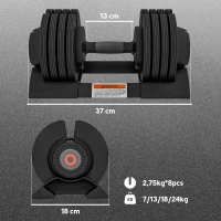 SPORTNOW Verstellbare Hantel, 7-24 kg Hantel mit Ablagefach, rutschfest Griff, Kurzhantel aus Kunststoff(m-3)