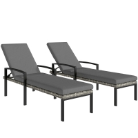 Outsunny 2er Set Sonnenliege Polyrattan Gartenliege mit 5-Fach verstellbar Rückenlehne Auflage bis 120kg Hellgrau