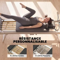 SPORTNOW Machine Reformer Pilates Pliable Système Hybride 4 Ressorts & 5 Cordes Silencieux Acier 195 x 56 x 88 cm Blanc(m-5)