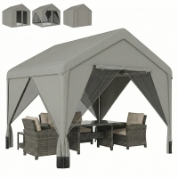 Outsunny Tonnelle de jardin pavillon de jardin hydrofuge structure robuste en acier galvanisé avec toit double pente 3x3m gris