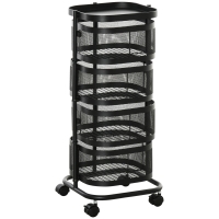 HOMCOM Keukentrolley met 4 niveaus, serveerwagen met wielen, gaasmanden, bovenste plank, draaibare trolley, zwart