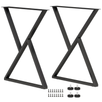HOMCOM Pieds de table en acier, 60 x 72 cm, lot de 2 pieds de bureau en forme X avec patins réglables et vis, noir