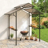 Outsunny Grillpaviljoen met vlambeschermend dak 2,5 x 1,5 m BBQ-paviljoen met 2 planken stalen PC(m-2)