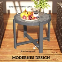 Outsunny Beistelltisch Gartentisch Rund wetterfest Aluminium Balkontisch mit Marmoroptik Grau(m-4)