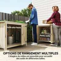 Outsunny Armoire de jardin en bois, placard de jardin en bois avec étagères et double portes, 110 x 60 x 88,5 cm, bois naturel(m-4)