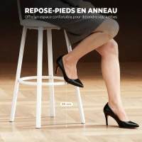 HOMCOM Lot de 2 tabourets de bar, chaises de bar, assise rembourrée 75,5H cm, dossier et repose-pieds, bois naturel et blanc(m-6)