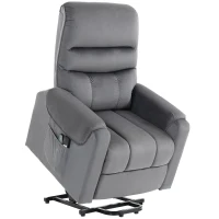 HOMCOM Sillón elevador eléctrico masaje por vibración y calor, sillón relax eléctrico en terciopelo, gris oscuro(m-1)
