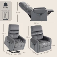 HOMCOM Sillón elevador eléctrico masaje por vibración y calor, sillón relax eléctrico en terciopelo, gris oscuro(m-3)