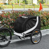 HOMCOM Remorque velo pour chien animaux avec drapeau et 8 reflecteurs blanc et noir(m-10)