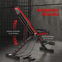 HOMCOM Banc de musculation pliable dossier réglable 6 niveaux assise ajutable 4 niveaux coussin 130 x 34 x 109 cm noir et rouge(m-4)