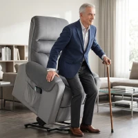 HOMCOM Elektrischer Aufstehsessel mit Vibrationsmassage und Wärme, elektrischer Relaxsessel aus Velours, dunkelgrau(m-2)