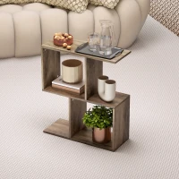 HOMCOM Side Table, Narrow End Table with Storage Shelves, S-Shaped, 3-Tier, 50W x 19.5D x 58H cm, Oak(m-7)