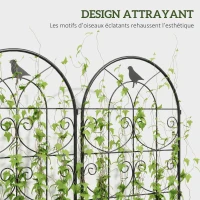 Outsunny Support pour plantes grimpantes avec oiseaux lot de 2 treillis de jardin pour légume vigne fleur métal 50 x 120 cm noir(m-5)