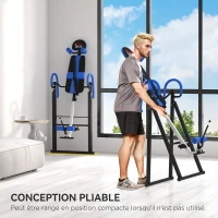 HOMCOM Table d'inversion de musculation pliable ceinture de sécurité réglable angle ajustable 3 niveaux 79x114x153cm bleu noir(m-7)