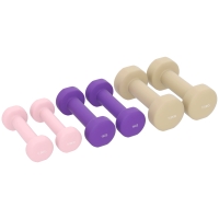 HOMCOM Ensemble d'haltères courtes multicolores total 6 kg avec mallette 6 haltères 0,5kg, 1kg, 1,5kg rose, violet, café