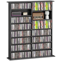 HOMCOM Rangements pour CD et DVD avec 16 compartiments et 12 étagères réglables capacité max. 720 CD/396 DVD et Blu-ray noir(m-11)