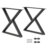 HOMCOM Pieds de table en acier, 60 x 43 cm, lot de 2 pieds de bureau en forme X avec patins réglables et vis, noir