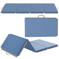 HOMCOM Tapis de gymnastique yoga pilates fitness pliable en 4 avec poignées revêtement synthétique 180 x 80 x 5 cm bleu clair