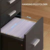 HOMCOM 3 Drawer Filing Cabinet, Rolling File Cabinet with Edged Top for Letter, A4 Size, Hanging File Folders, Black(m-5)