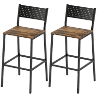 HOMCOM Lot de 2 tabourets de bar, chaises de bar, assise 72,5H cm, dossier et repose-pieds, pieds en métal, brun rustique
