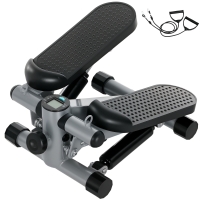 SPORTNOW Mini stepper de fitness machine de step bandes de résistance, écran LCD et pédales antidérapantes 41x30,5x18,5cm gris