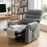 HOMCOM Fotoliu cu ridicare electrică masaj vibrații și încălzire, fotoliu relaxare electric în catifea, gri închis(m-5)