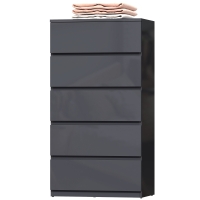 HOMCOM Commode 5 tiroirs, meuble de rangement à haute brillance, fermeture douce et silencieuse, 53 x 34 x 100 cm, gris