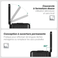 HOMCOM Poubelle à double compartiment 2 x 20L, poubelle de cuisine à pédale, seaux intérieurs amovibles, 45,5x36,5x51cm, noir(m-5)
