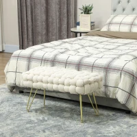 HOMCOM Apoio para os Pés Sala de Estar em Veludo com Pés de Metal e Assento Acolchoado para Dormitório Entrada 76x38x41,5 cm Creme(m-10)