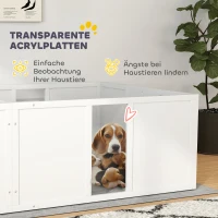 PawHut Werpkist voor puppy's, hondenren, puppyren met antislip vloerglijders en deur, houten honden werpkist, puppyren voor middelgrote honden, 196 x 96 x 48 cm, wit(m-7)