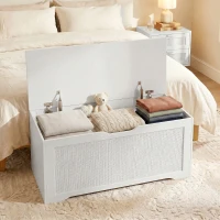 HOMCOM Cufăr de depozitare 108 L Bancă de depozitare cu panou din ratán Capac Brațe de susținere pentru hol 80x40x45cm Alb(m-5)