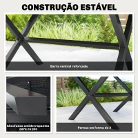 Outsunny Mesa de Jantar Retangular para Jardim para 6 Pessoas com Tampo de HDPE Efeito Ripas e Estrutura Metálica 150x90x74 cm, Preto(m-6)