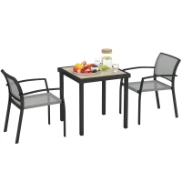 Outsunny 3-delig eetset, buitentafel in houtlook, 2 stoelen, weerbestendig, stalen frame, terrasmeubels, Grijs(m-11)