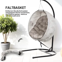 Outsunny Eiförmiger Hängekorb, Hängesessel mit Schaukelfunktion und faltbarem Korb, Gartenstuhl, Becherhalter, Sandbraun(m-6)