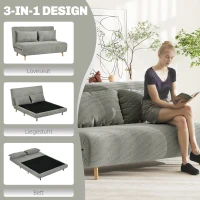 HOMCOM Schlafsofa, Gästebett, 3-fach verstellbare Rückenlehne, Leinenoptik, bis 120 kg, 141 x 90 x 81 cm, Grau(m-5)