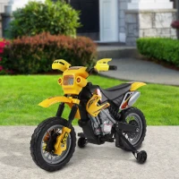 HOMCOM Moto électrique enfants, moto cross pour enfants avec batterie 6 V, phares, musiques et roues d'entraînement, 3 à 6 ans, charge 25KG, jaune et noir(m-10)